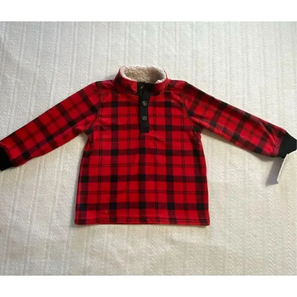 CARTERS BOYS 3T Buffalo Check Fleece Pullover & Jogger Pants Set